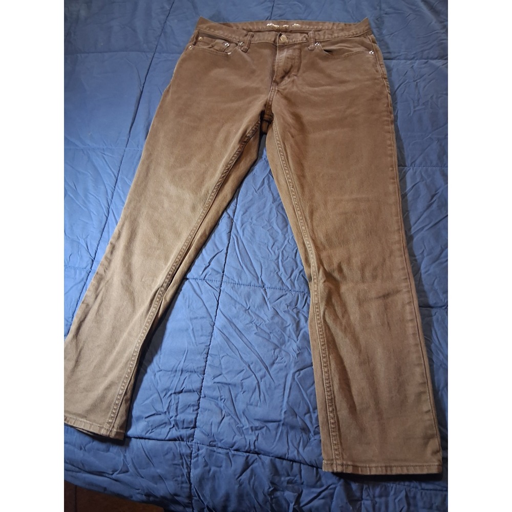 Old Navy Mens Slim Built-In Flex Pants 34x30 Brown 5-Pocket Chino‎ Trousers